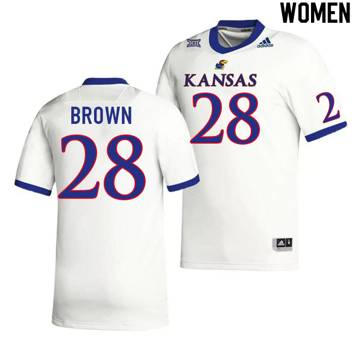 Women #28 JB Brown Kansas Jayhawks College Football Jerseys Stitched Sale-White
